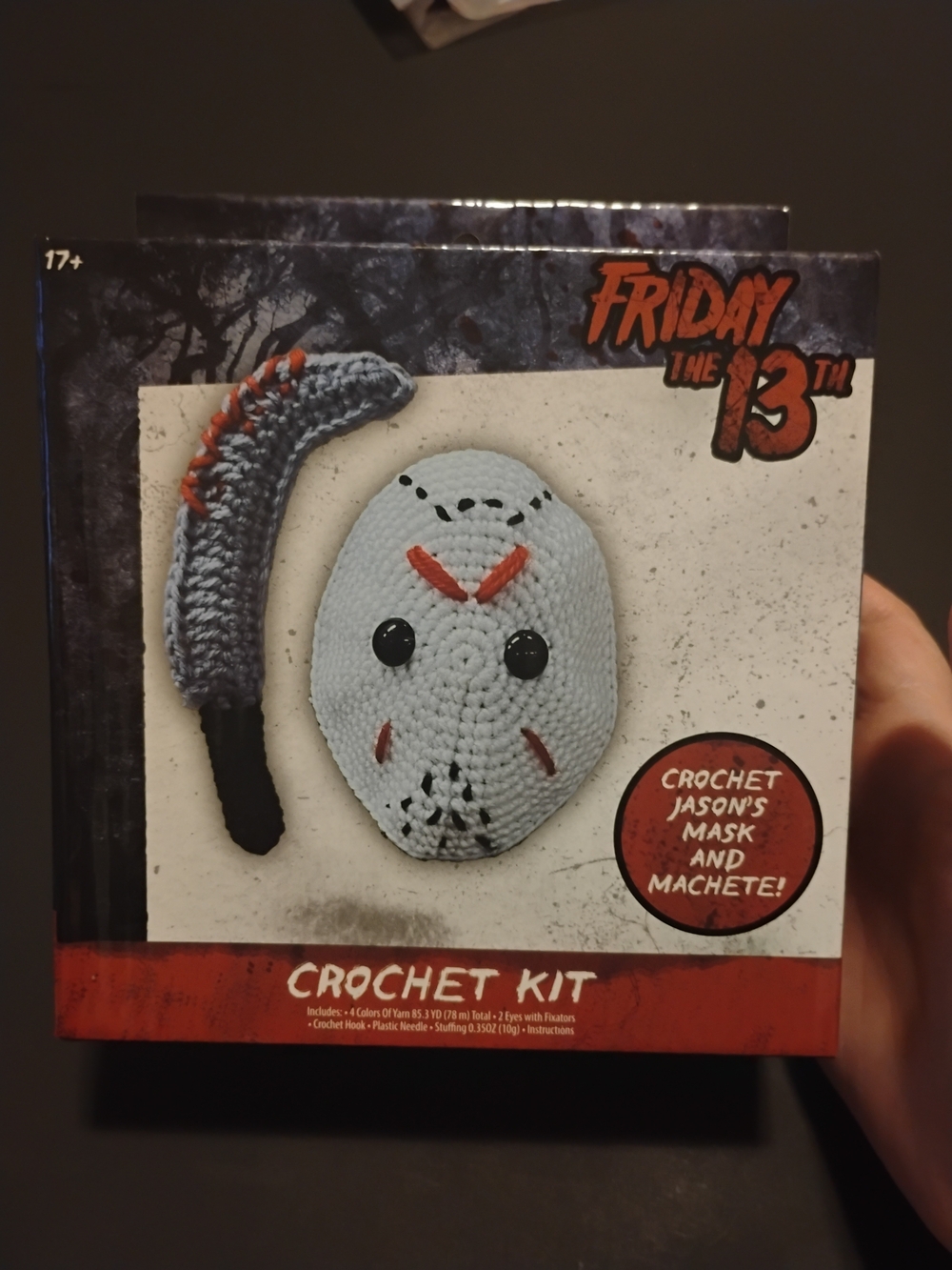 Friday the 13th Crochet Kit - Jason Mask and Machete - Light Blue and Gray